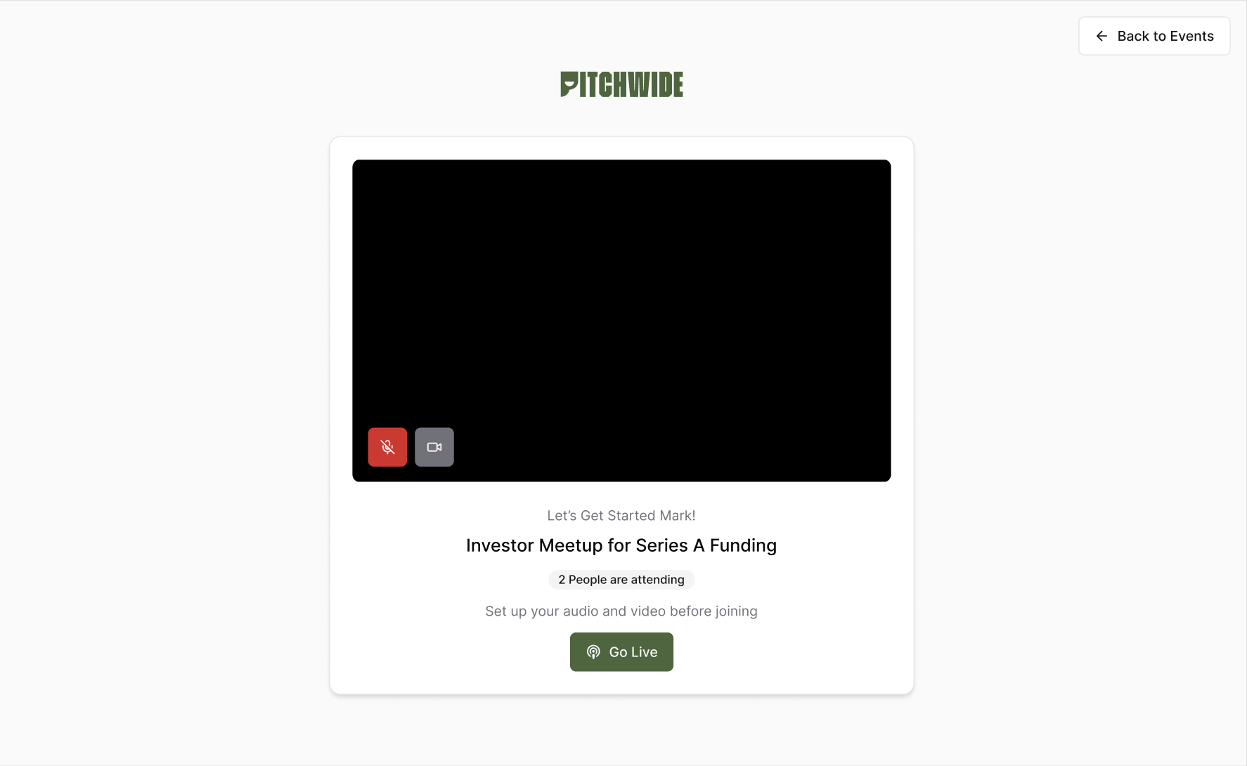 Demo event dashboard showing investor engagement metrics