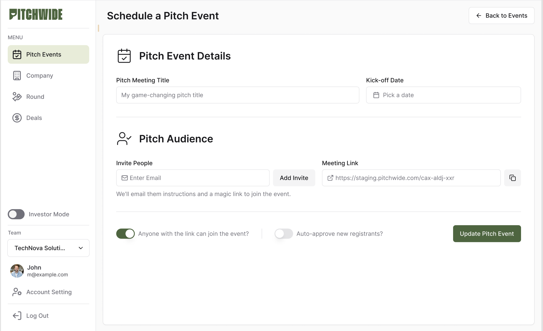 Streamline product interface showing Schedule